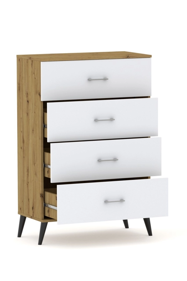 Komoda POLA 4N Dąb Artisan / biały - 4 szerokości 50 - 80 cm skandynawski styl